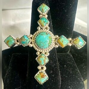 Kingman Hada Collection Navajo Sterling Silver Turquoise Adjustable Ring; SIZE 8